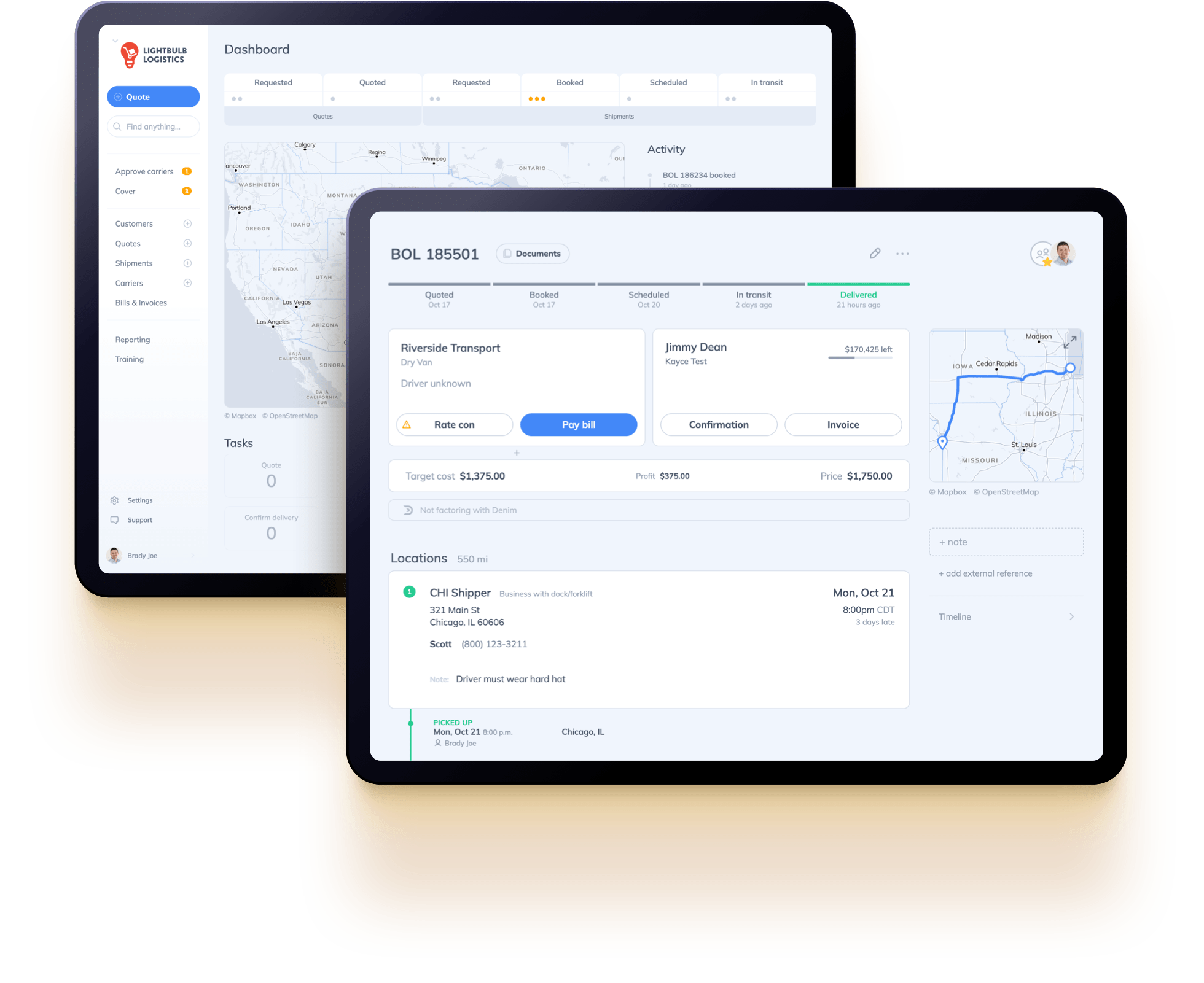 Modern TMS dashboard with intuitive interface for freight brokers